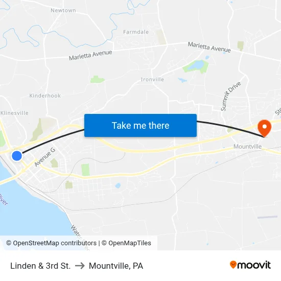 Linden & 3rd St. to Mountville, PA map
