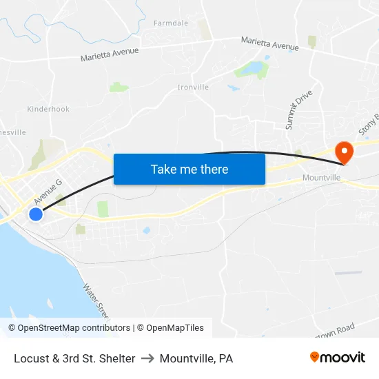 Locust & 3rd St. Shelter to Mountville, PA map