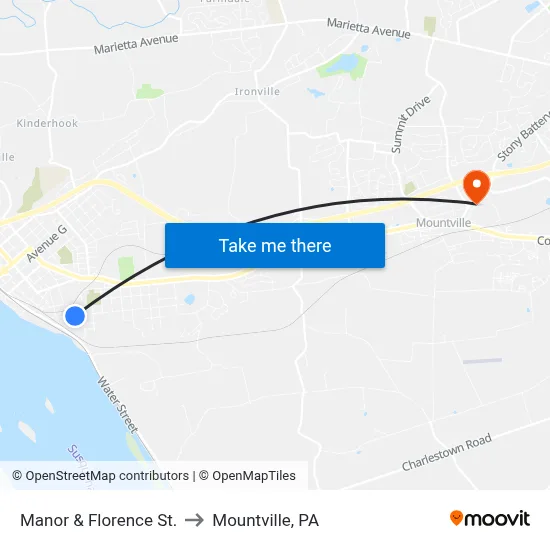 Manor & Florence St. to Mountville, PA map