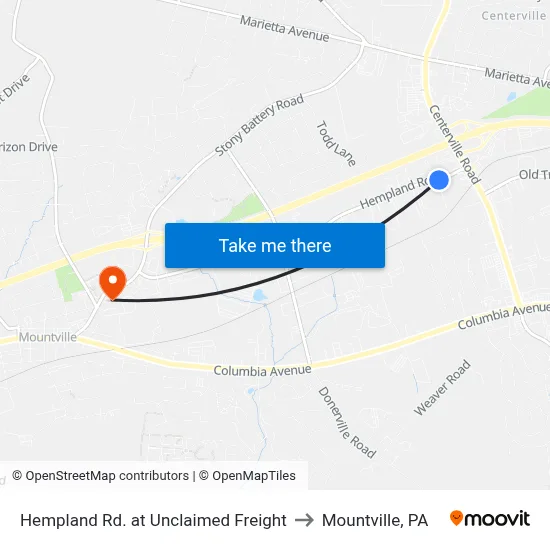 Hempland Rd. at Unclaimed Freight to Mountville, PA map
