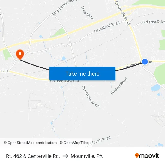 Rt. 462 & Centerville Rd. to Mountville, PA map