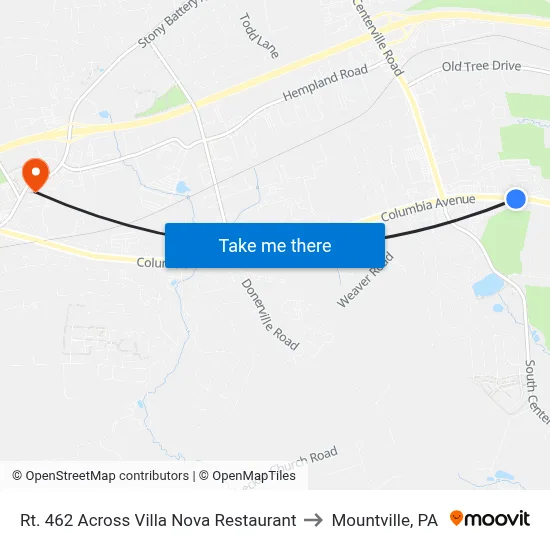 Rt. 462 Across Villa Nova Restaurant to Mountville, PA map