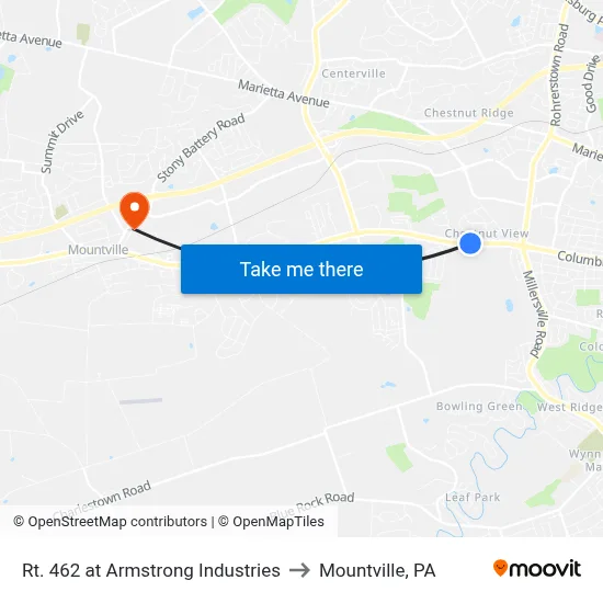 Rt. 462 at Armstrong Industries to Mountville, PA map