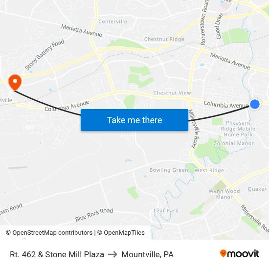 Rt. 462 & Stone Mill Plaza to Mountville, PA map