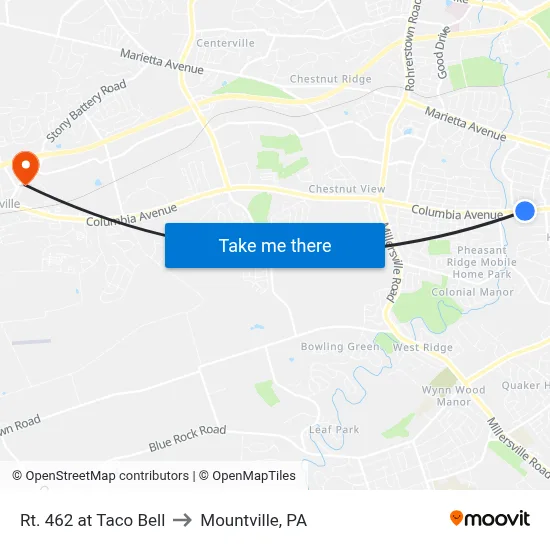 Rt. 462 at Taco Bell to Mountville, PA map