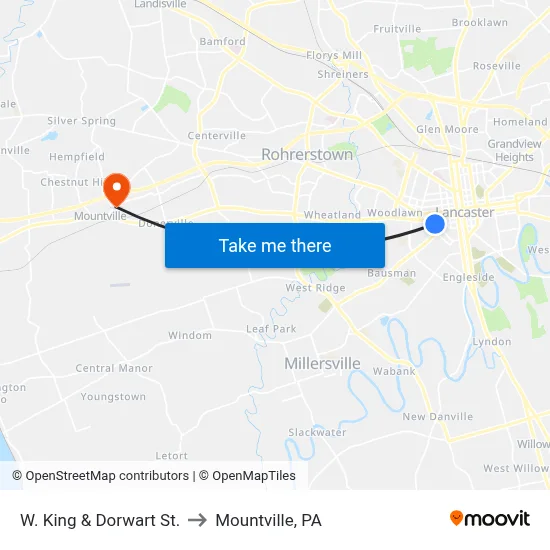 W. King & Dorwart St. to Mountville, PA map