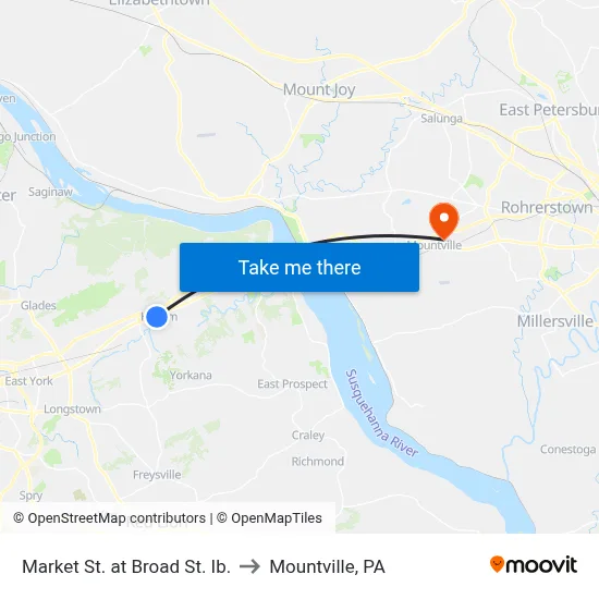 Market St. at Broad St. Ib. to Mountville, PA map
