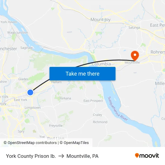 York County Prison Ib. to Mountville, PA map