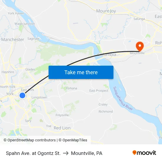 Spahn Ave. at Ogontz St. to Mountville, PA map