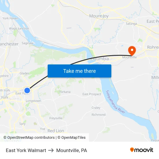 East York Walmart to Mountville, PA map