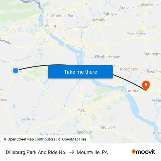 Dillsburg Park And Ride Nb. to Mountville, PA map