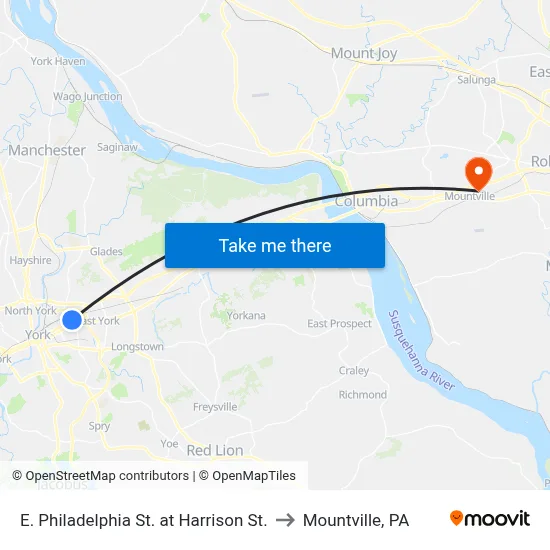 E. Philadelphia St. at Harrison St. to Mountville, PA map