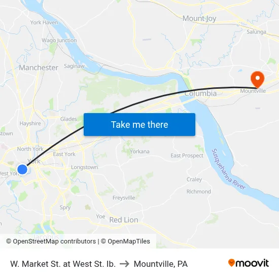 W. Market St. at West St. Ib. to Mountville, PA map