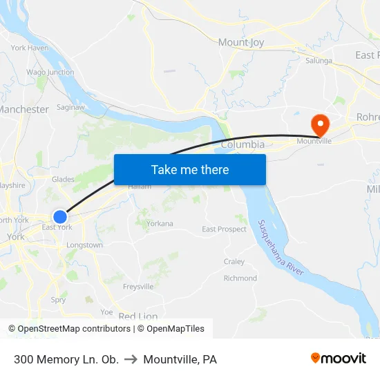 300 Memory Ln. Ob. to Mountville, PA map
