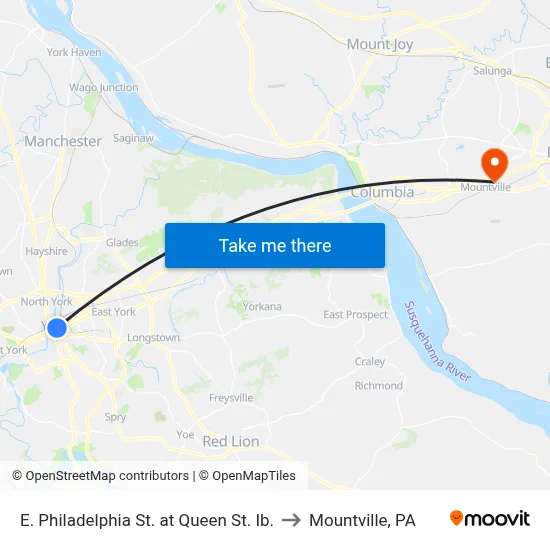 E. Philadelphia St. at Queen St. Ib. to Mountville, PA map