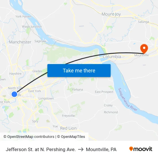 Jefferson St. at N. Pershing Ave. to Mountville, PA map