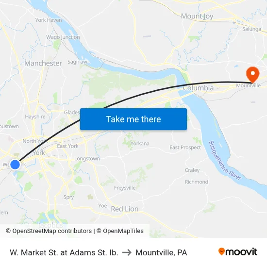 W. Market St. at Adams St. Ib. to Mountville, PA map