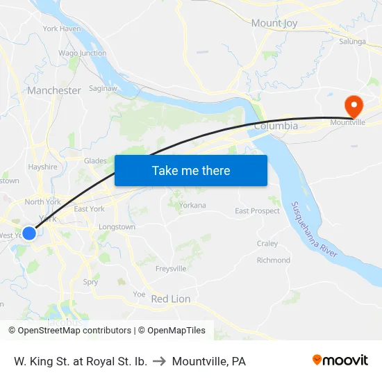 W. King St. at Royal St. Ib. to Mountville, PA map