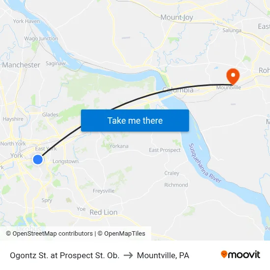 Ogontz St. at Prospect St. Ob. to Mountville, PA map