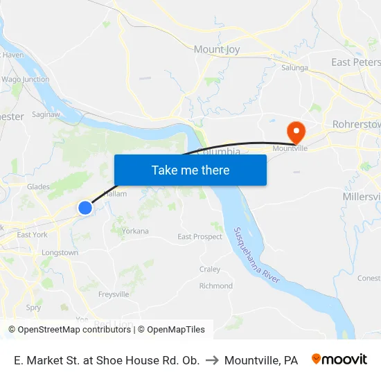 E. Market St. at Shoe House Rd. Ob. to Mountville, PA map