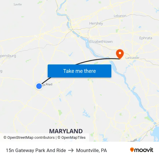 15n Gateway Park And Ride to Mountville, PA map