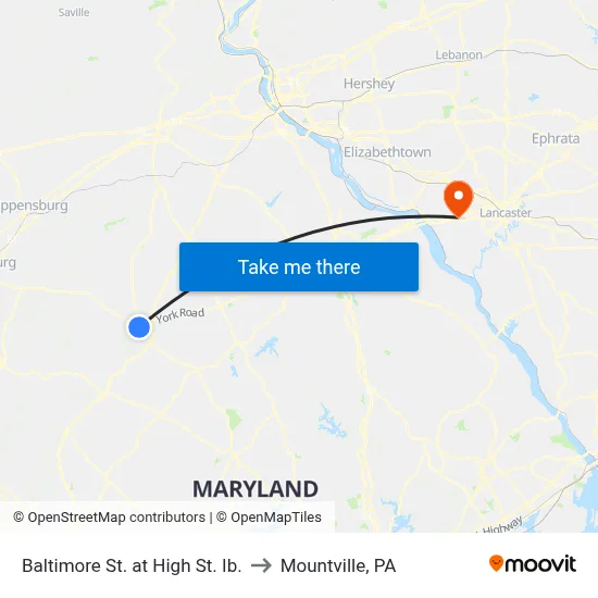 Baltimore St. at High St. Ib. to Mountville, PA map