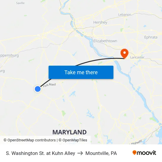 S. Washington St. at Kuhn Alley to Mountville, PA map
