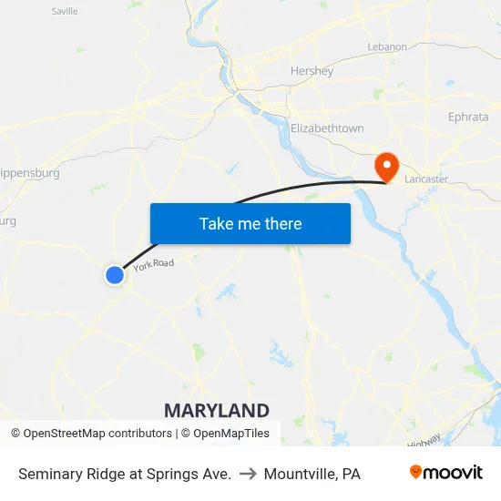 Seminary Ridge at Springs Ave. to Mountville, PA map