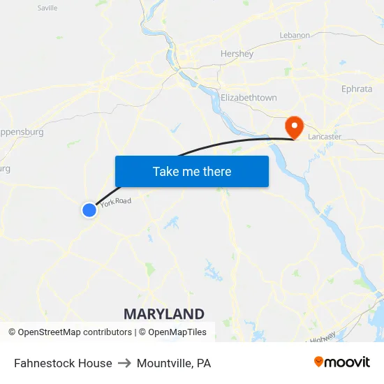 Fahnestock House to Mountville, PA map