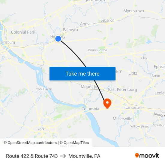 Route 422 & Route 743 to Mountville, PA map