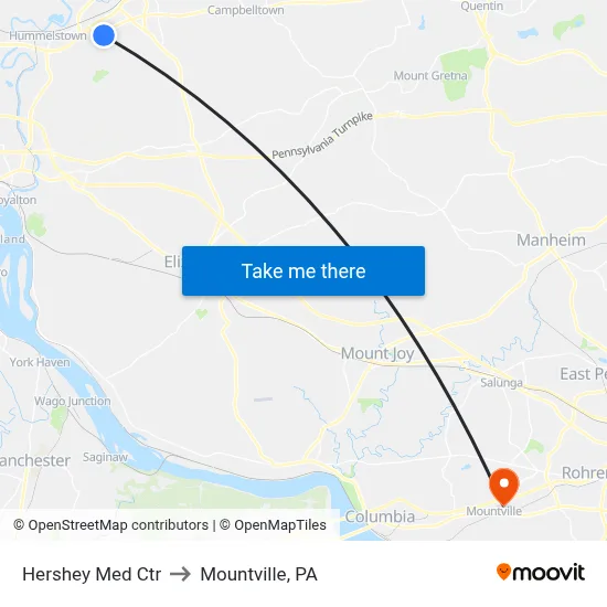 Hershey Med Ctr to Mountville, PA map