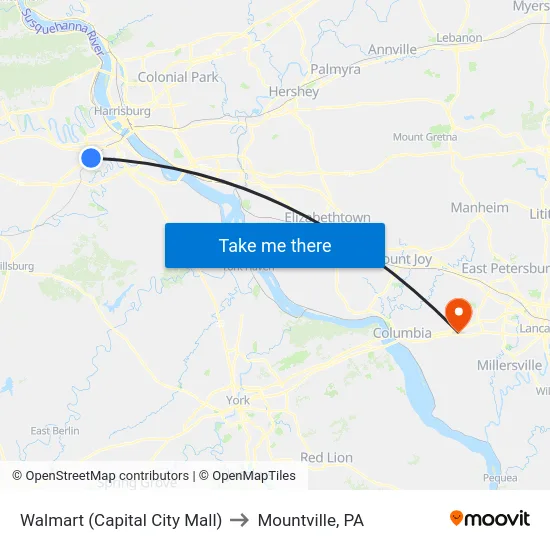 Walmart (Capital City Mall) to Mountville, PA map