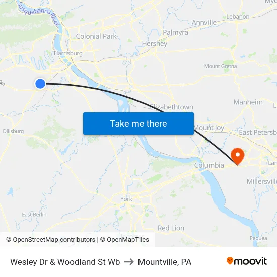 Wesley Dr & Woodland St Wb to Mountville, PA map