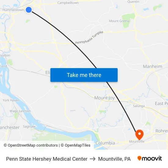 Penn State Hershey Medical Center to Mountville, PA map
