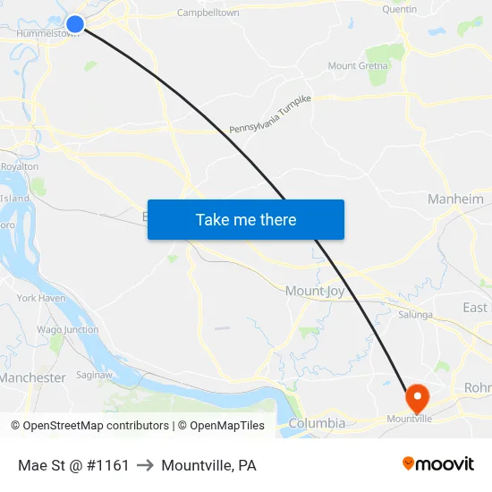 Mae St @ #1161 to Mountville, PA map