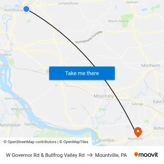 W Governor Rd & Bullfrog Valley Rd to Mountville, PA map