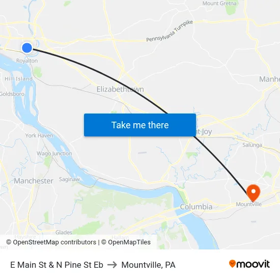 E Main St & N Pine St Eb to Mountville, PA map
