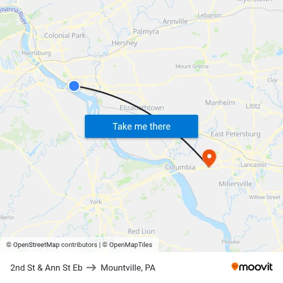 2nd St & Ann St Eb to Mountville, PA map