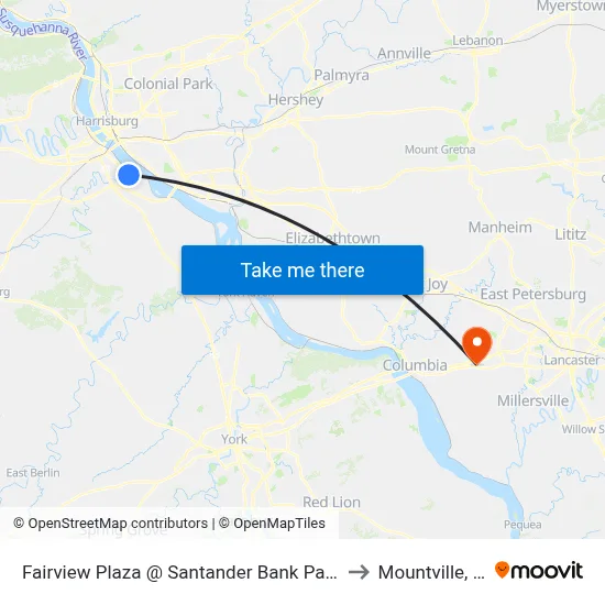 Fairview Plaza @ Santander Bank Parking to Mountville, PA map