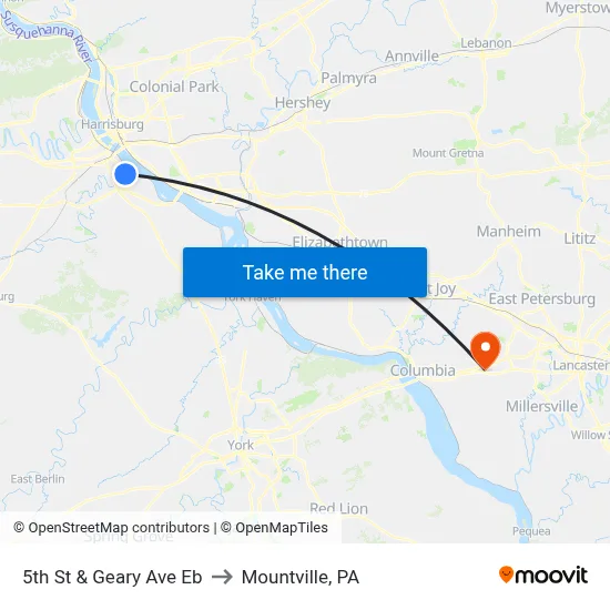 5th St & Geary Ave Eb to Mountville, PA map