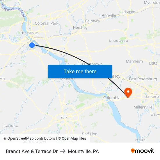 Brandt Ave & Terrace Dr to Mountville, PA map