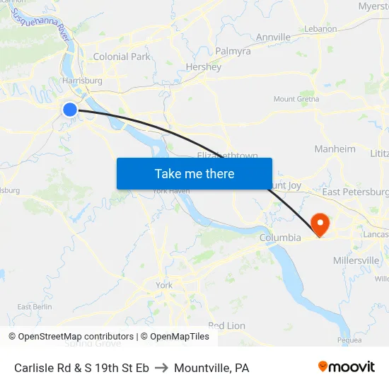 Carlisle Rd & S 19th St Eb to Mountville, PA map