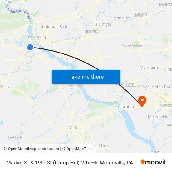 Market St & 19th St (Camp Hill) Wb to Mountville, PA map