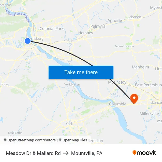 Meadow Dr & Mallard Rd to Mountville, PA map