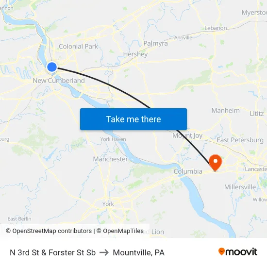N 3rd St & Forster St Sb to Mountville, PA map
