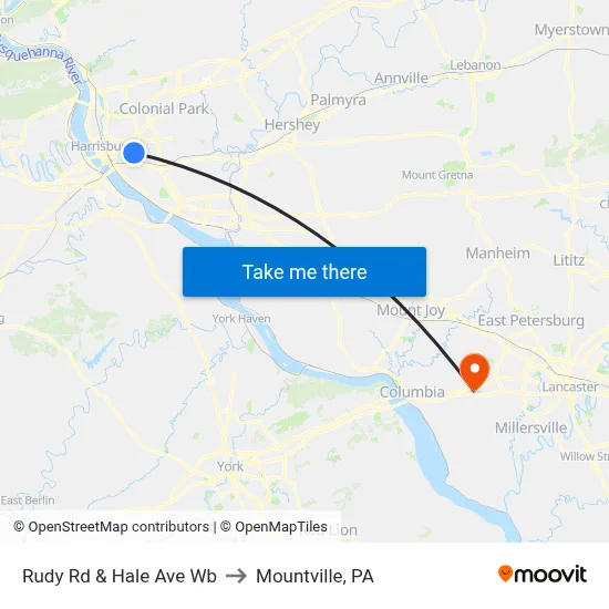 Rudy Rd & Hale Ave Wb to Mountville, PA map