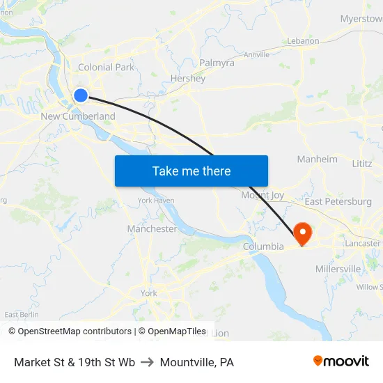 Market St & 19th St Wb to Mountville, PA map