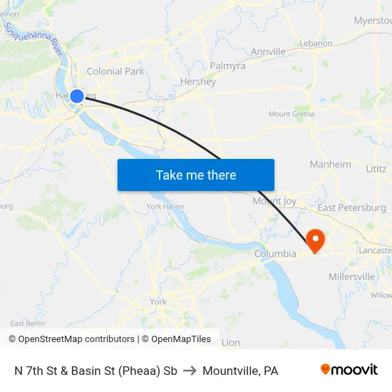 N 7th St & Basin St (Pheaa) Sb to Mountville, PA map