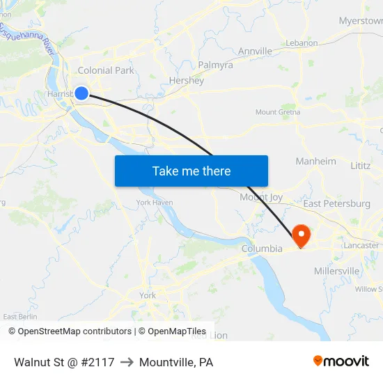 Walnut St @ #2117 to Mountville, PA map