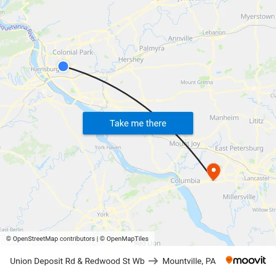 Union Deposit Rd & Redwood St Wb to Mountville, PA map